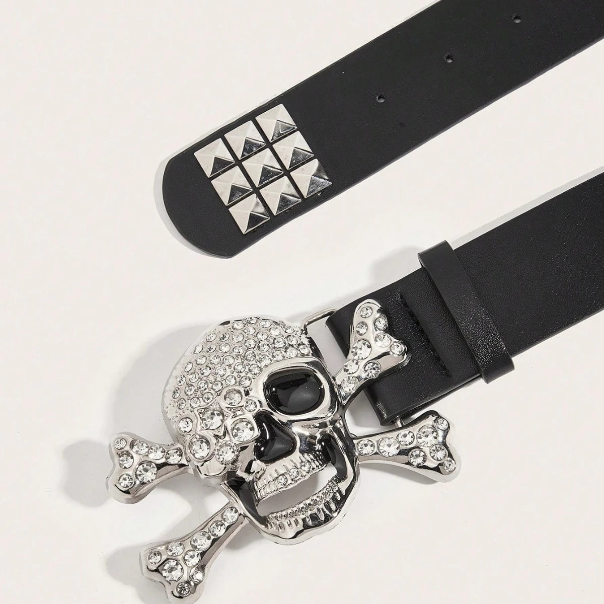 1pc Men's dark punk skull buckle rivet belt jeans versatile decorative belt