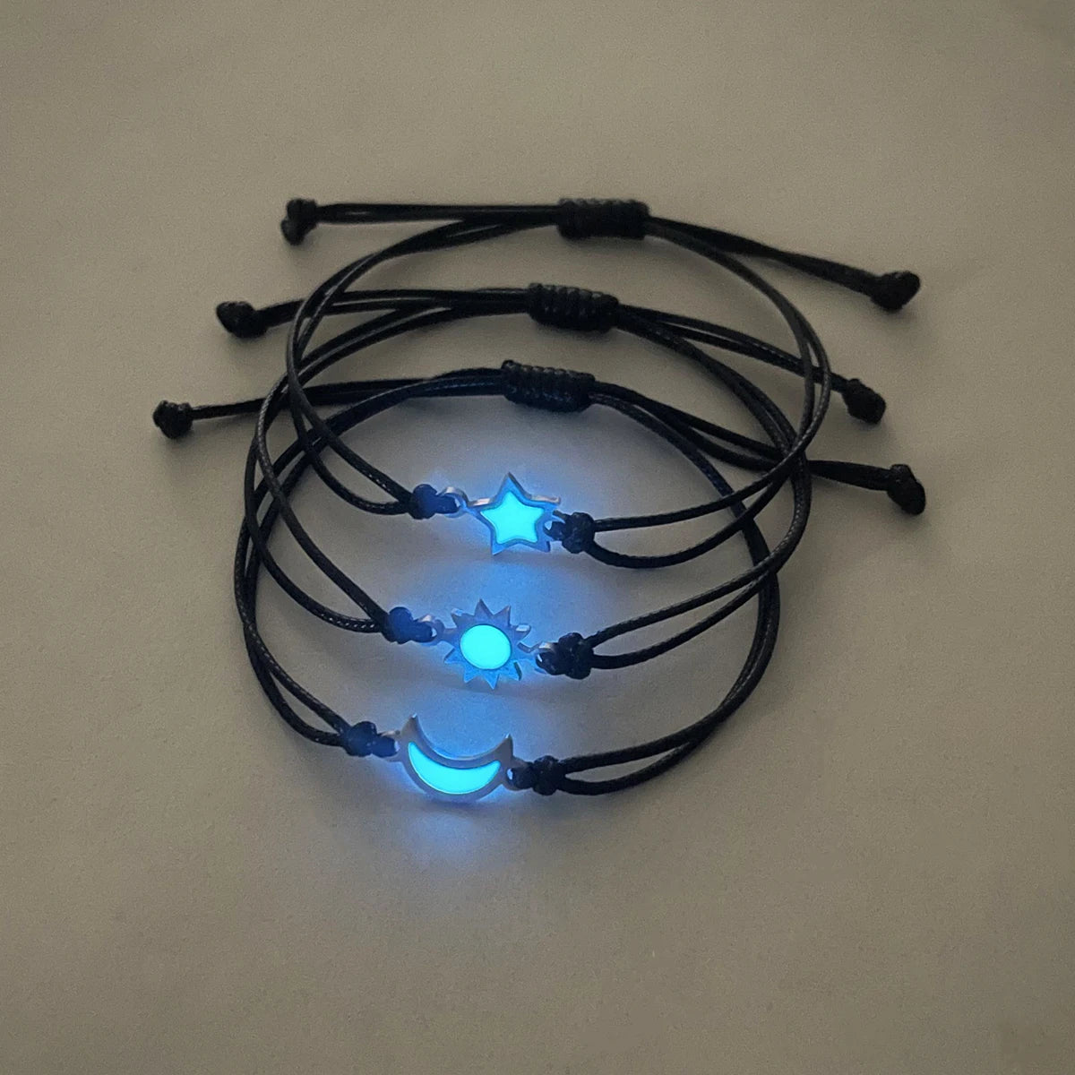 3 pieces/set of stainless steel luminous Sun Moon Star bracelet hand-woven fashion rope