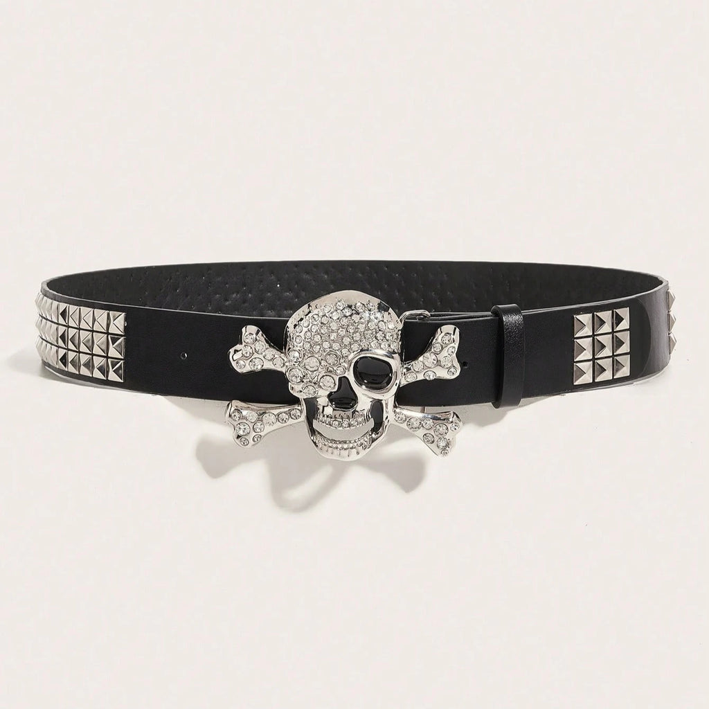 1pc Men's dark punk skull buckle rivet belt jeans versatile decorative belt