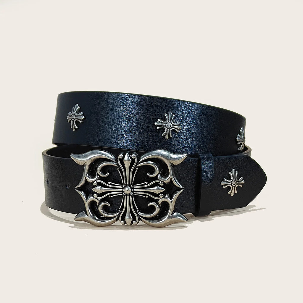 Studded Belt For Men and Women Y2K Belt Metal Punk Rock Style Rivet Plus Size Leather Belts with Cross Rivet for Jeans Pants