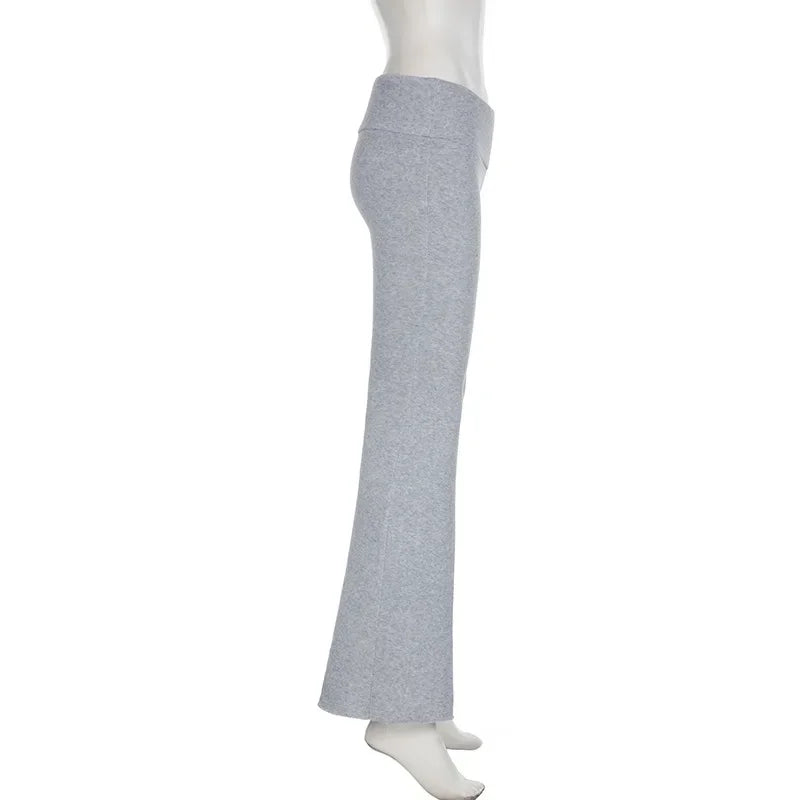 Casual Sexy Basic Solid Flare Pants Y2K Slim Low-Waisted Boot Cut Pants Women 2024 Autumn Spring Fashion Streetwear Lady
