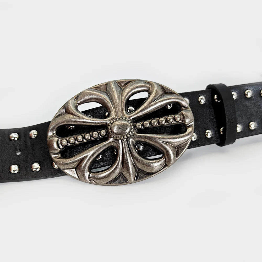 Unisex Jeans Belt Female Punk Gothic Wide Belts For Women Luxury Brands Hollow Cross Hearts Men's belt Male Rivet Waistband