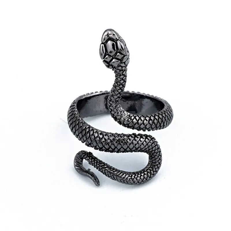3pcs Ring Set For Both Men And Women Hip Hop Style Personalized Exaggerated Snake Retro Electrophoresis Gun Black Ring
