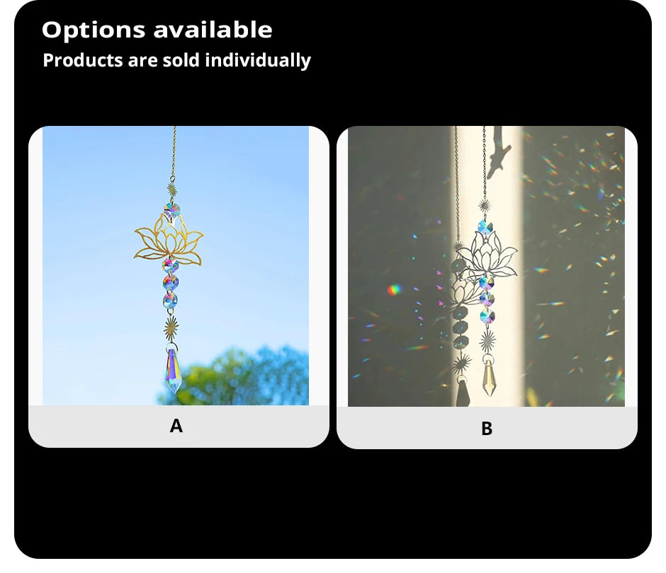 1PcMetalLotusandArtificial Crystal Suncatcher Charm Handmade Applicable Home Wind Chime Pendant Outdoor Garden Plant Decoration