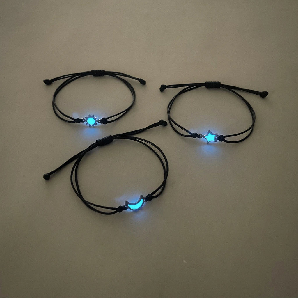 3 pieces/set of stainless steel luminous Sun Moon Star bracelet hand-woven fashion rope