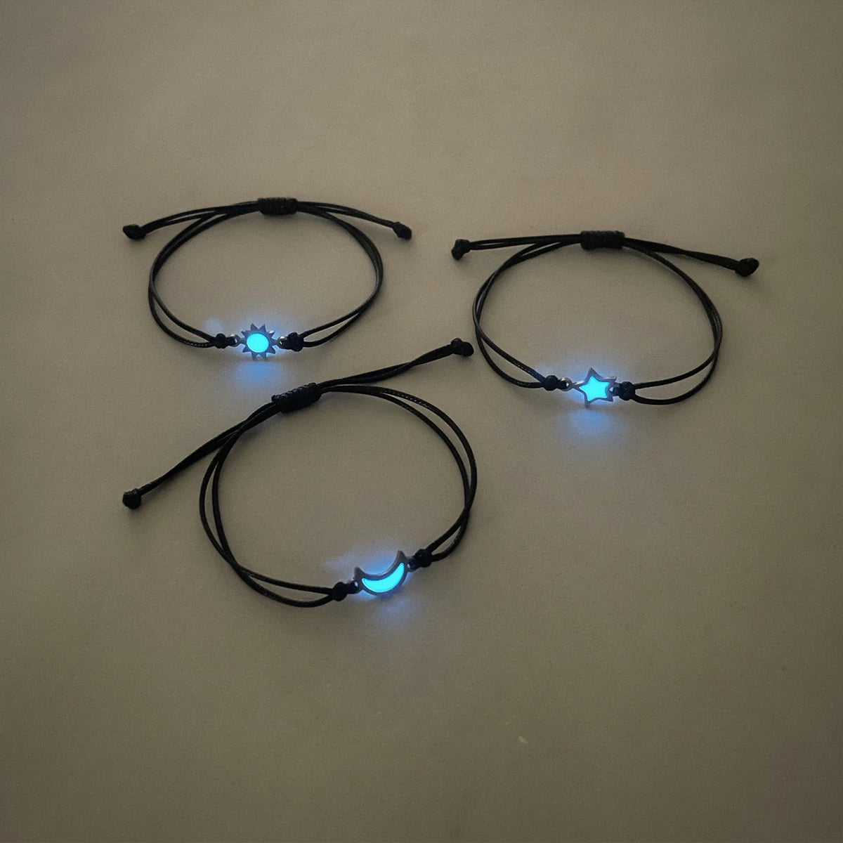 3 pieces/set of stainless steel luminous Sun Moon Star bracelet hand-woven fashion rope