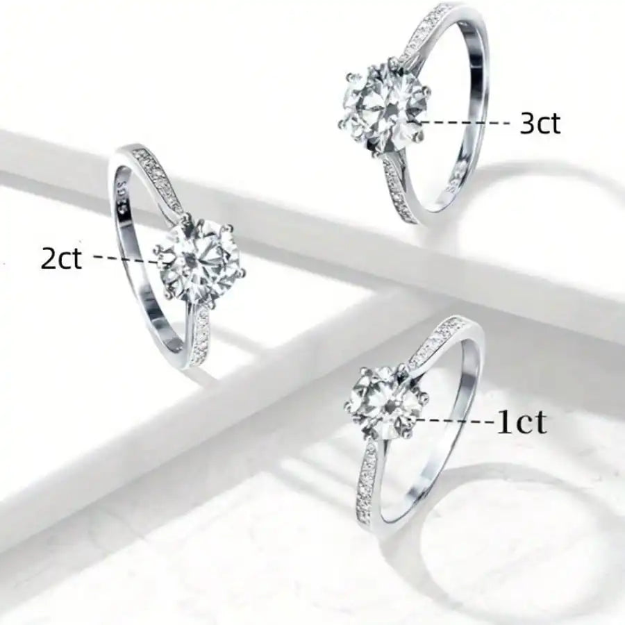 Luxury 925 Sterling Silver Classic Ring for Women Six claw jewelry simple 70ct diamond ring imitation diamond women's ring