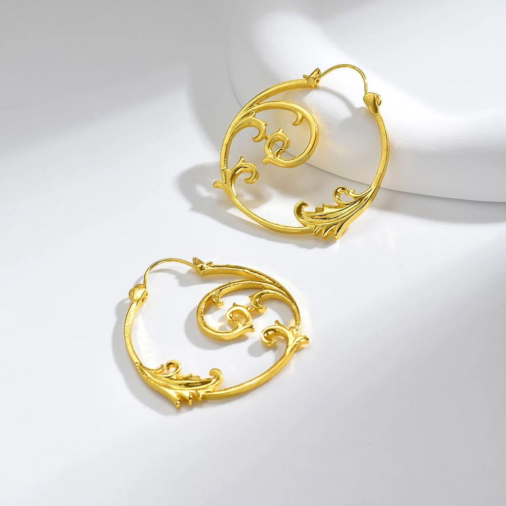 Vintage Silver Minimalist Style Metal Carved Pattern Earrings Ethnic Geometric Spiral Pendant women's Jewelry