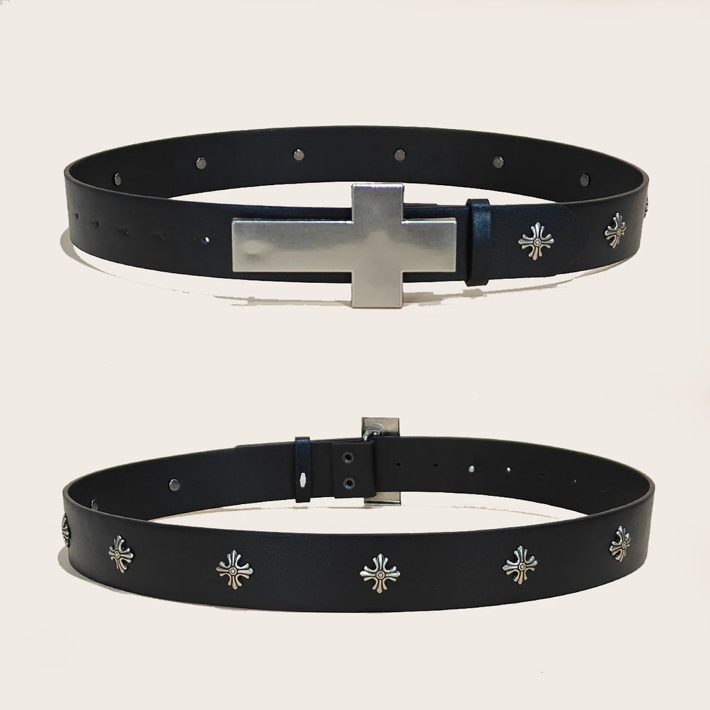Studded Belt For Men and Women Y2K Belt Metal Punk Rock Style Rivet Plus Size Leather Belts with Cross Rivet for Jeans Pants
