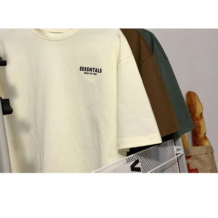 2026 Summer Men's Oversized Letter Print Short Sleeve T-shirt Casual Loose Crew Neck Tee Streetwear Tops for Men