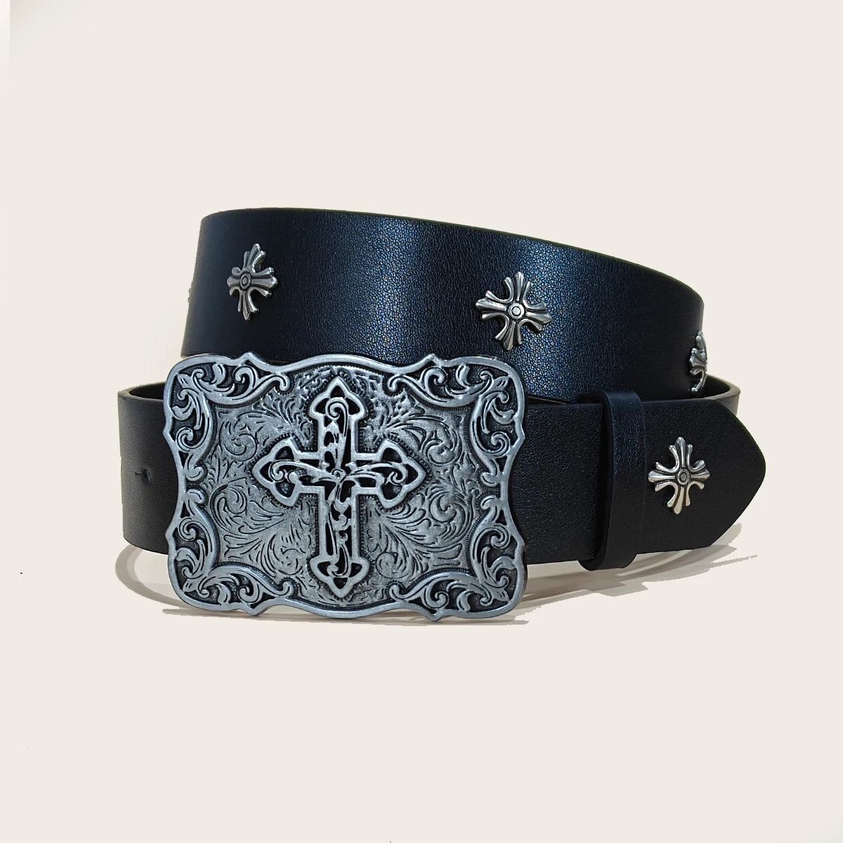 Studded Belt For Men and Women Y2K Belt Metal Punk Rock Style Rivet Plus Size Leather Belts with Cross Rivet for Jeans Pants