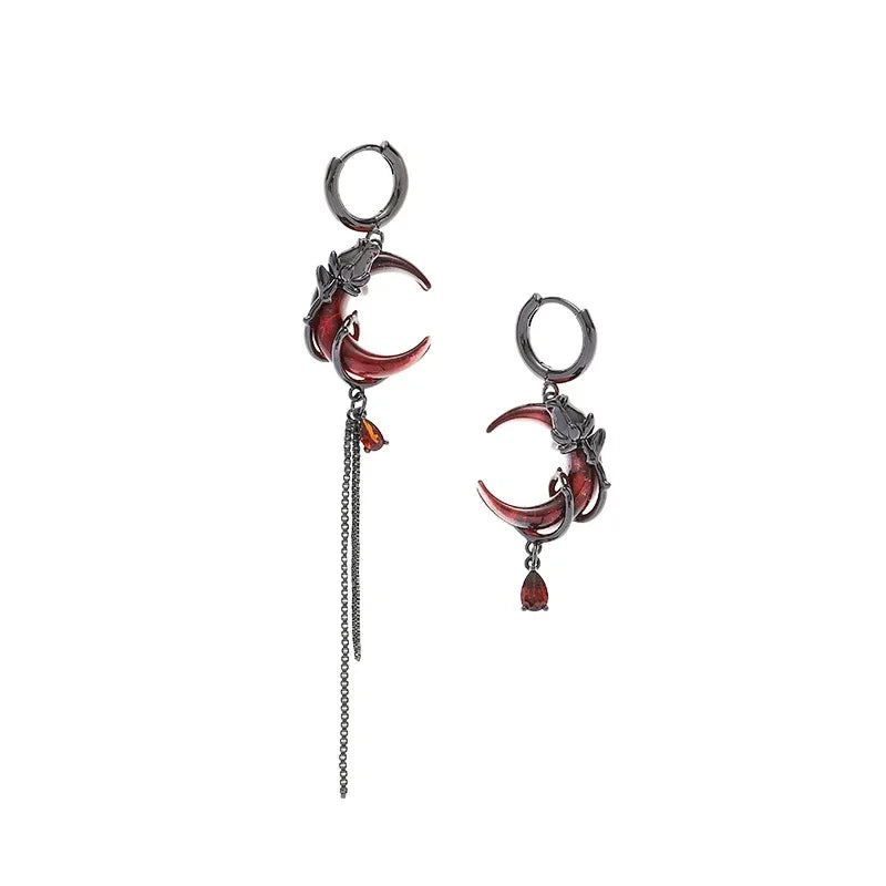 Asymmetry Red Moon Rose Earrings for Women European American Style Personality Crystal Drop Pendant Earrings Jewelry