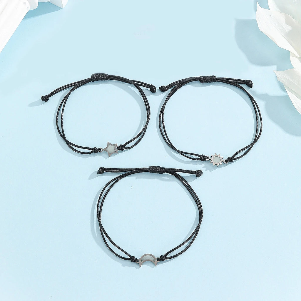 3 pieces/set of stainless steel luminous Sun Moon Star bracelet hand-woven fashion rope