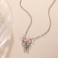 Sweet Pink Bow Pendant Necklaces Ladies Girls Sparkling Rhinestone Clavicle Chain Delicate Wedding Daily Dating Accesories K