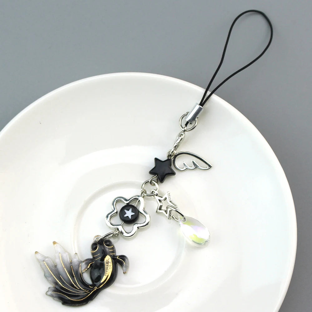 Colorful Fish Star Keychain Lanyard Y2K Wrist Strap Good Luck Phone Charm Handmade Satosugu Koi Beaded Purse Cell Phones String