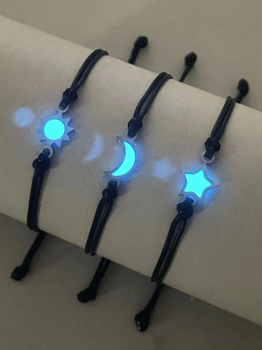 3 pieces/set of stainless steel luminous Sun Moon Star bracelet hand-woven fashion rope