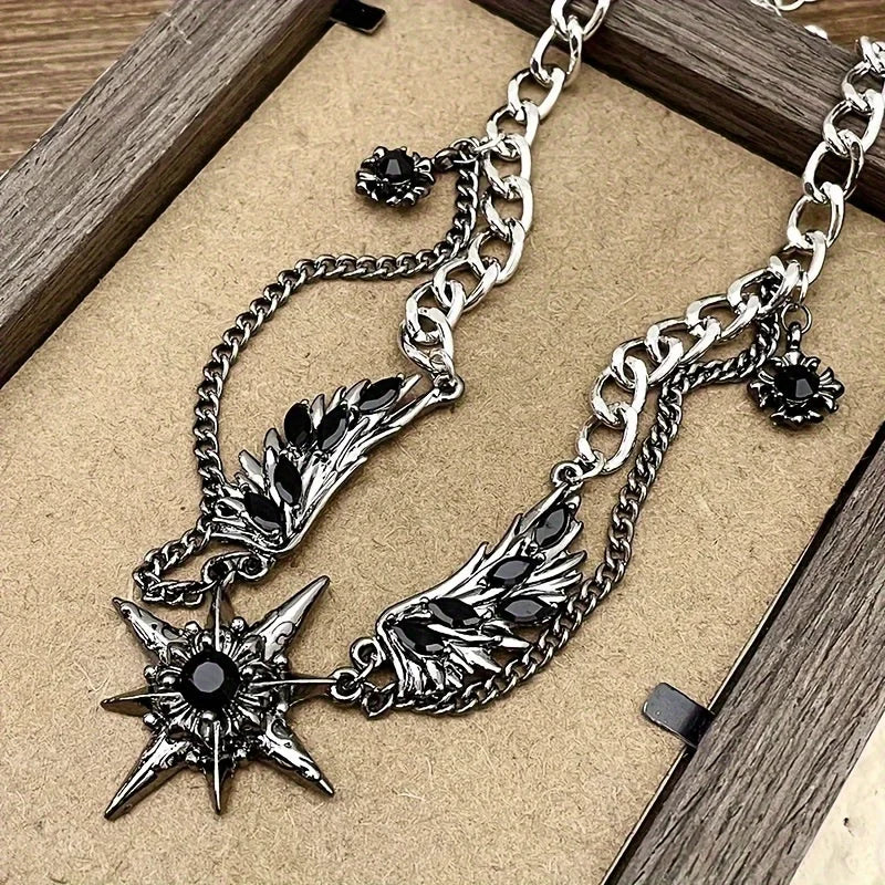 Men's stainless steel necklace, synthetic zircon, popular street style neck chain, exquisite wing design, give to boyfriend