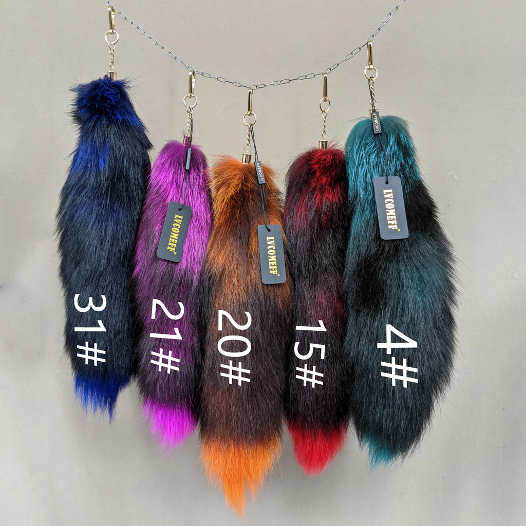 natural fox fur tail keychain furry 2024 chic y2k  beautiful accessory length 40 cm Car Keychains For Women