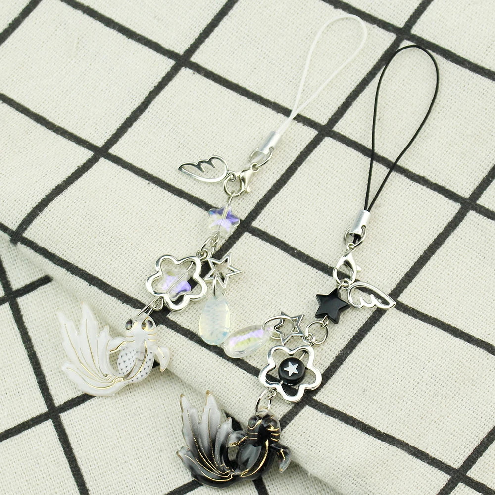 Colorful Fish Star Keychain Lanyard Y2K Wrist Strap Good Luck Phone Charm Handmade Satosugu Koi Beaded Purse Cell Phones String