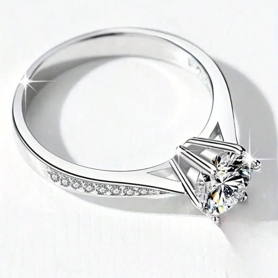 Luxury 925 Sterling Silver Classic Ring for Women Six claw jewelry simple 70ct diamond ring imitation diamond women's ring