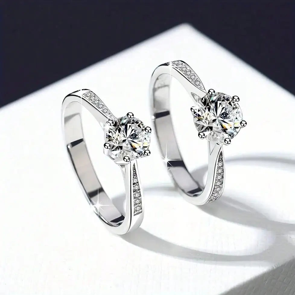Luxury 925 Sterling Silver Classic Ring for Women Six claw jewelry simple 70ct diamond ring imitation diamond women's ring