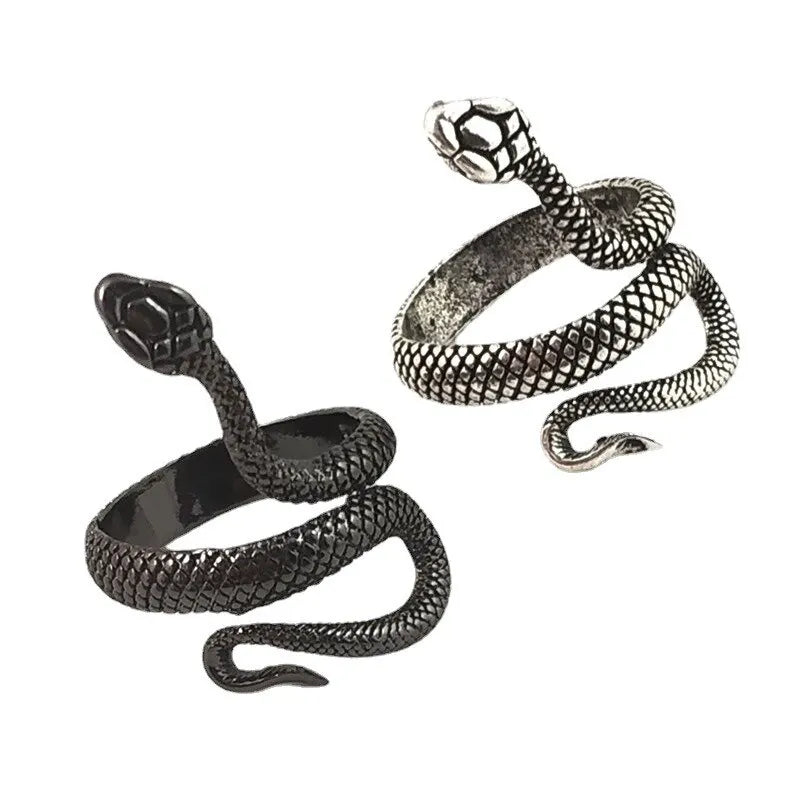 3pcs Ring Set For Both Men And Women Hip Hop Style Personalized Exaggerated Snake Retro Electrophoresis Gun Black Ring