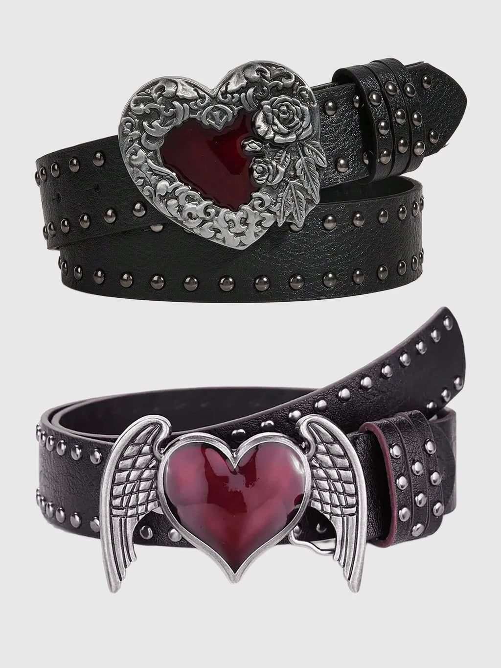 1Pcs Rose essential oil droplet heart-shaped leather belt, rivet decoration, Y2K punk gothic rock hip-hop style，spring，summer