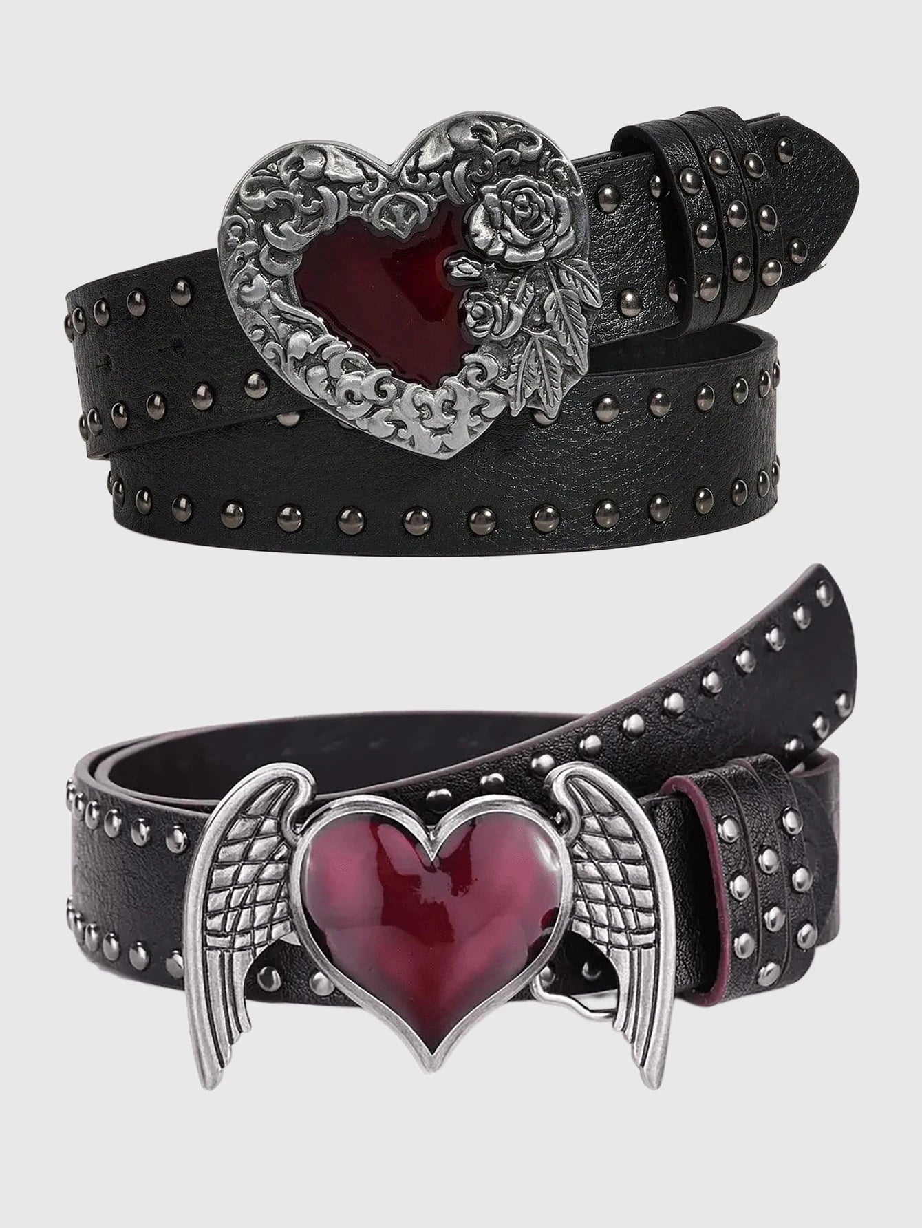 1Pcs Rose essential oil droplet heart-shaped leather belt, rivet decoration, Y2K punk gothic rock hip-hop style，spring，summer