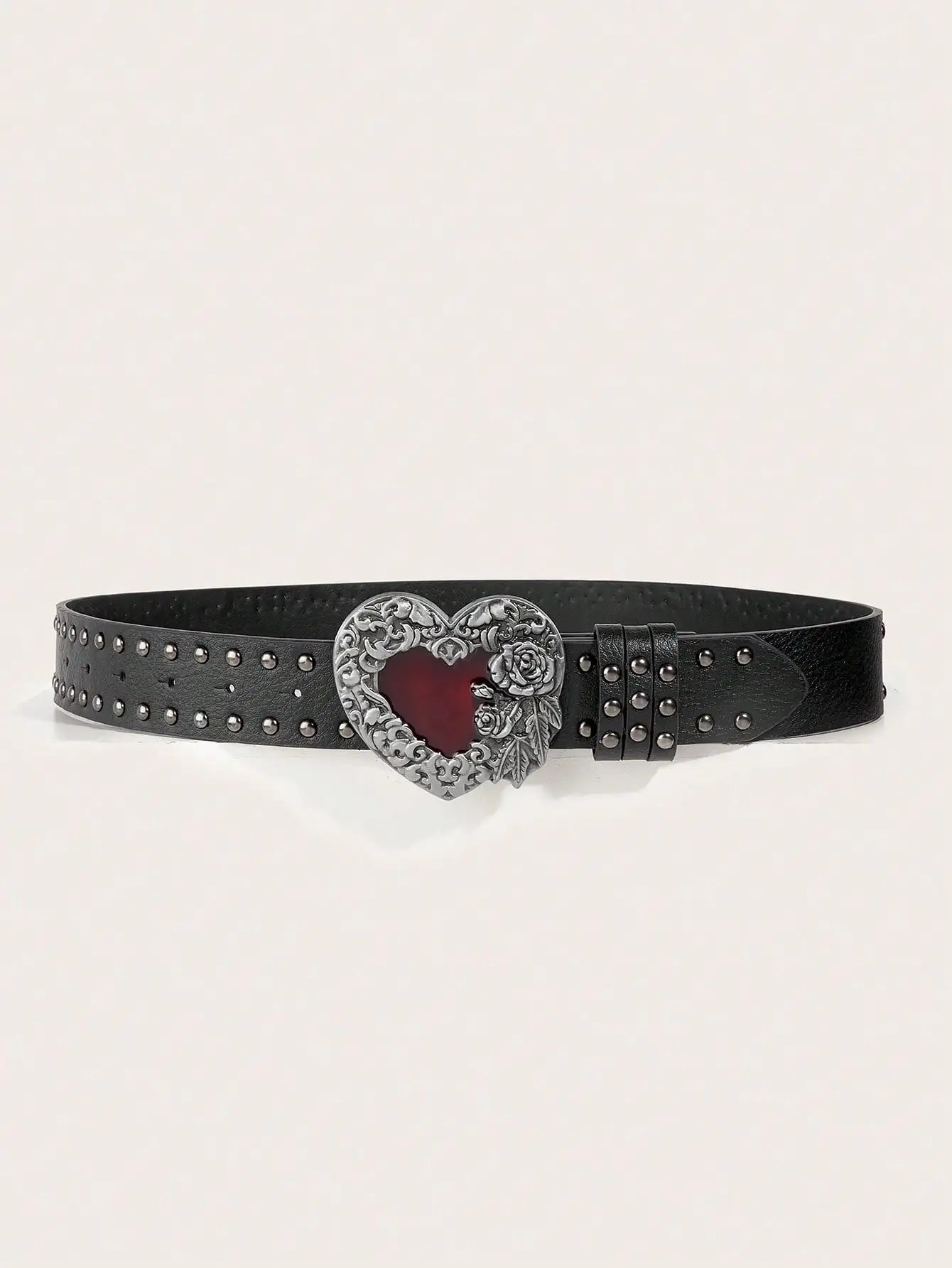 1Pcs Rose essential oil droplet heart-shaped leather belt, rivet decoration, Y2K punk gothic rock hip-hop style，spring，summer