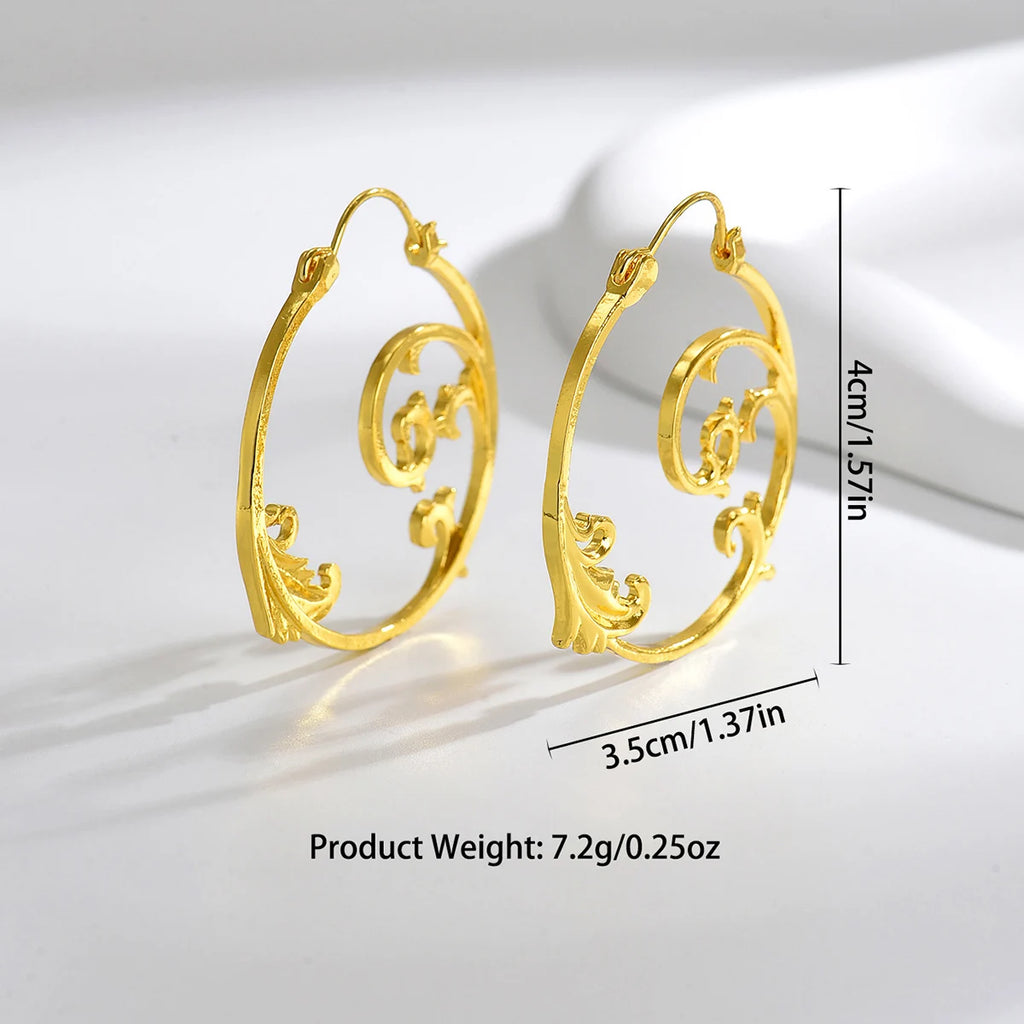 Vintage Silver Minimalist Style Metal Carved Pattern Earrings Ethnic Geometric Spiral Pendant women's Jewelry