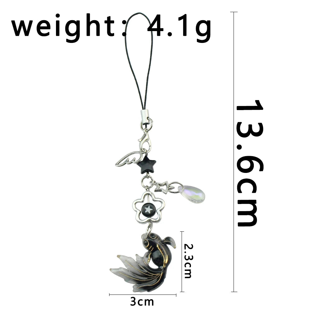 Colorful Fish Star Keychain Lanyard Y2K Wrist Strap Good Luck Phone Charm Handmade Satosugu Koi Beaded Purse Cell Phones String
