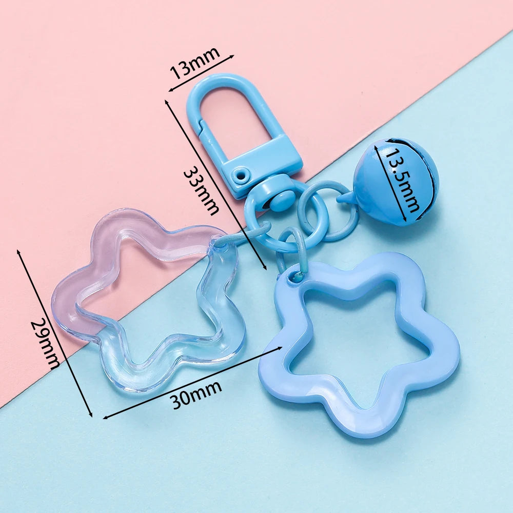 1pcs Hollow Star Charm Pendant with Small Bell Colorful Acrylic Beads Keychain Accessories Bag Lanyard Keyring Jewelry Making