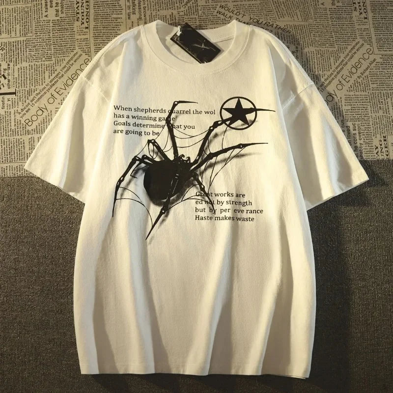 Y2K Korean Streetwear Spider Graphic Acubi Harajuku Egirl Grunge Aesthetic Round Neck Trendy Short sleeved Top Women's Clothing