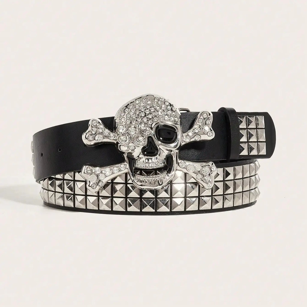 1pc Men's dark punk skull buckle rivet belt jeans versatile decorative belt