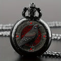 Gothic Design Black Raven Pocket Watch With Necklace Alloy Case & Band,Quartz Movement, Non-Waterproof Watch for Men Women Kids