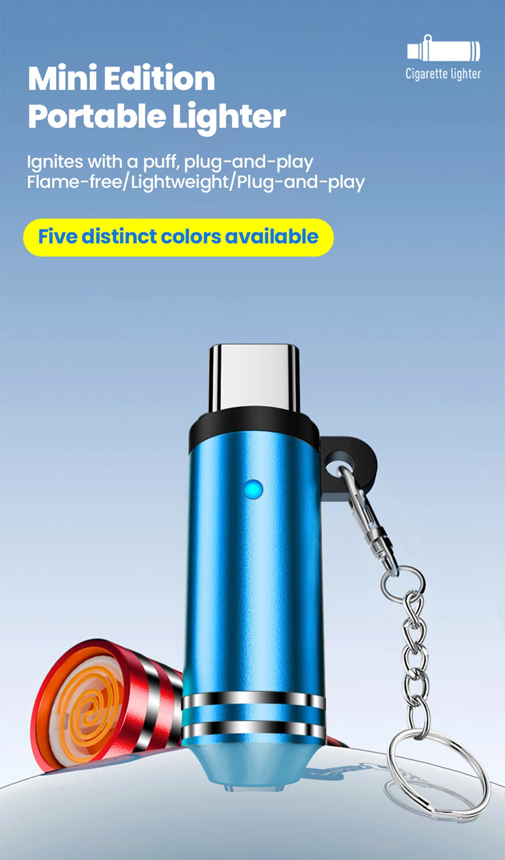 Mini Type C Mobile Phone Cigarette Lighter Air Blowing Cigarette Lighter Outdoor Safety USB C Lighter Adapter For iPhone 17 Pro