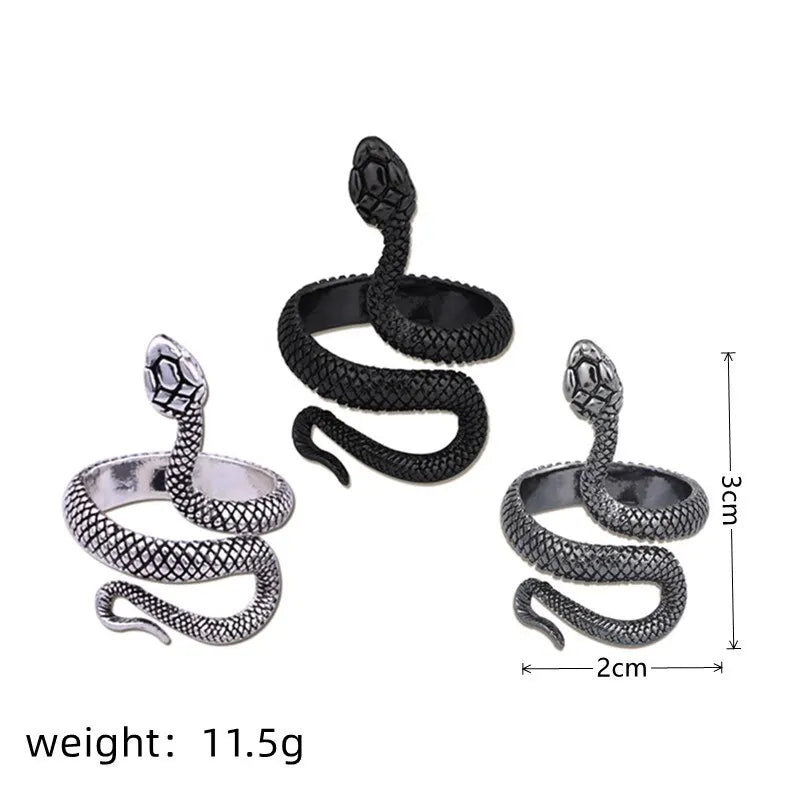 3pcs Ring Set For Both Men And Women Hip Hop Style Personalized Exaggerated Snake Retro Electrophoresis Gun Black Ring