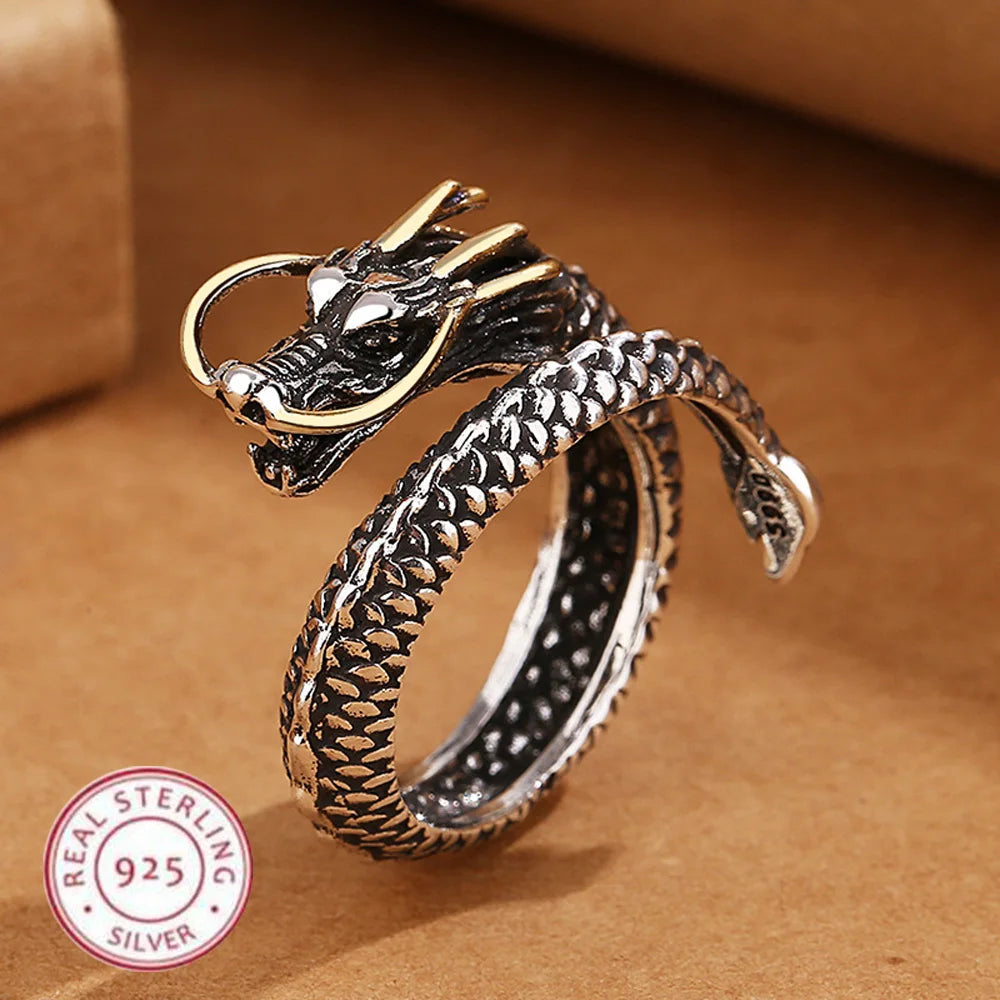 New 925 Sterling Silver Ring  vintage Dragon High Quality For Women Men Wedding Fine Jewelry Accessories Party Gift