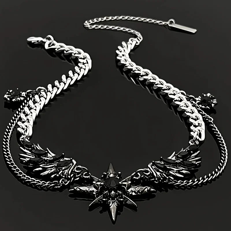 Men's stainless steel necklace, synthetic zircon, popular street style neck chain, exquisite wing design, give to boyfriend