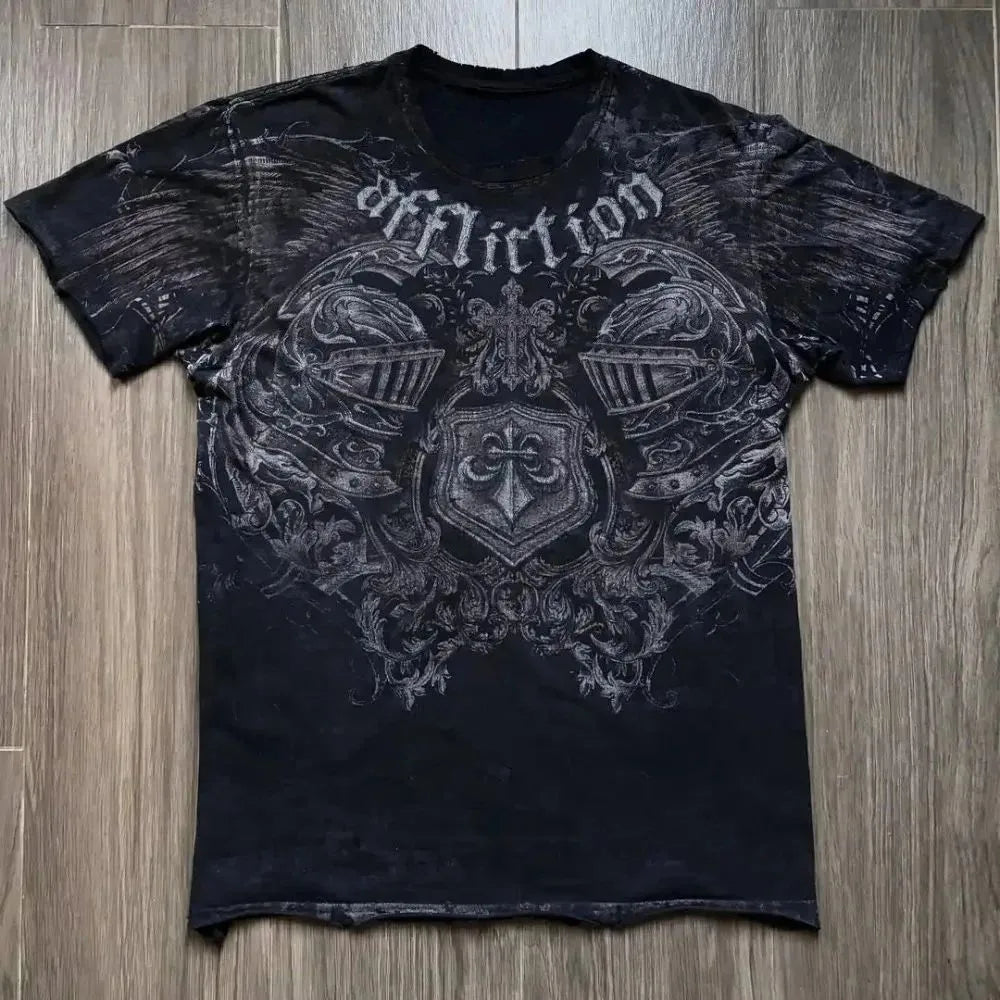 European and American men's summer skull print comfortable and breathable round neck T-shirt outdoor street fashion top