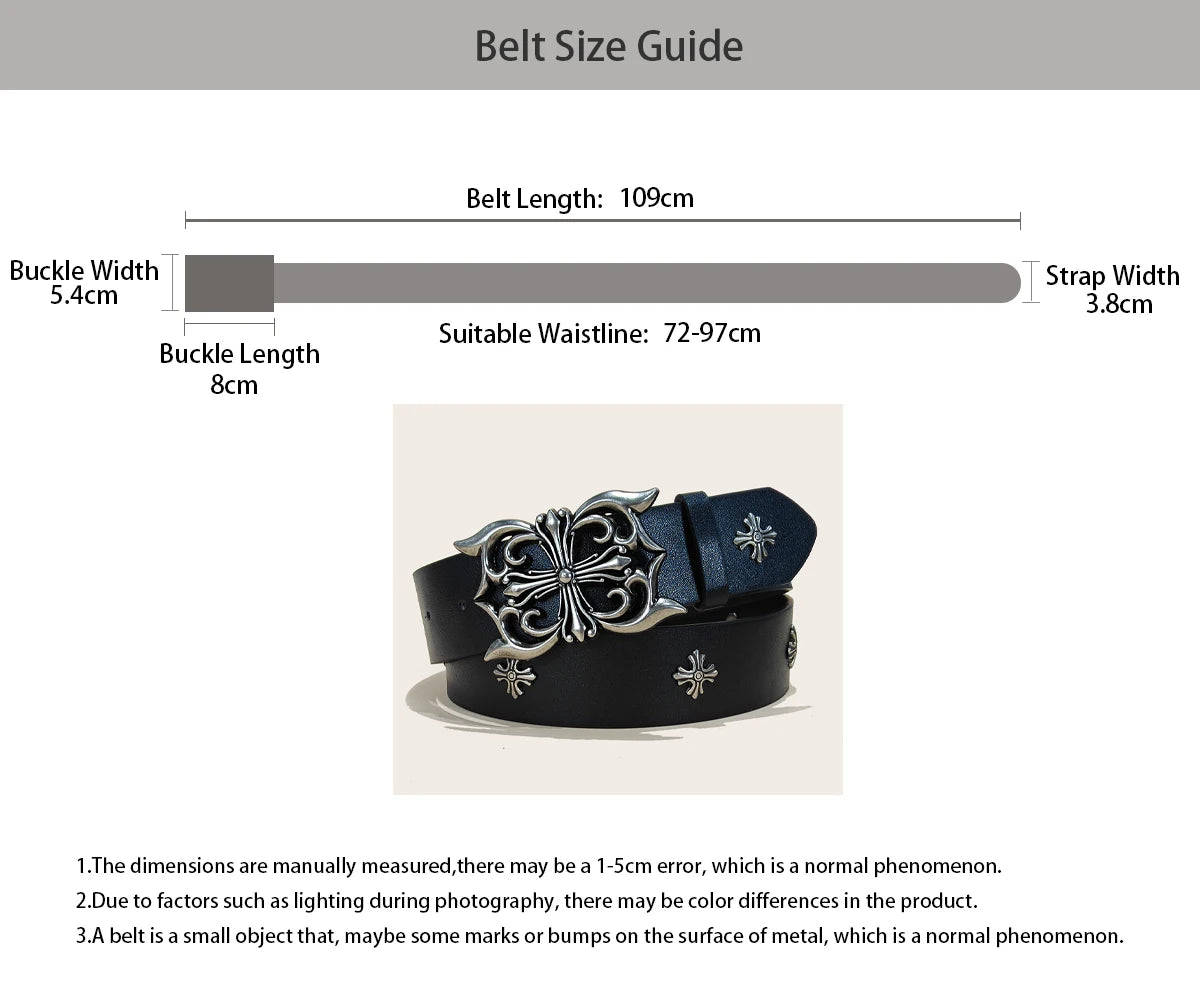 Studded Belt For Men and Women Y2K Belt Metal Punk Rock Style Rivet Plus Size Leather Belts with Cross Rivet for Jeans Pants