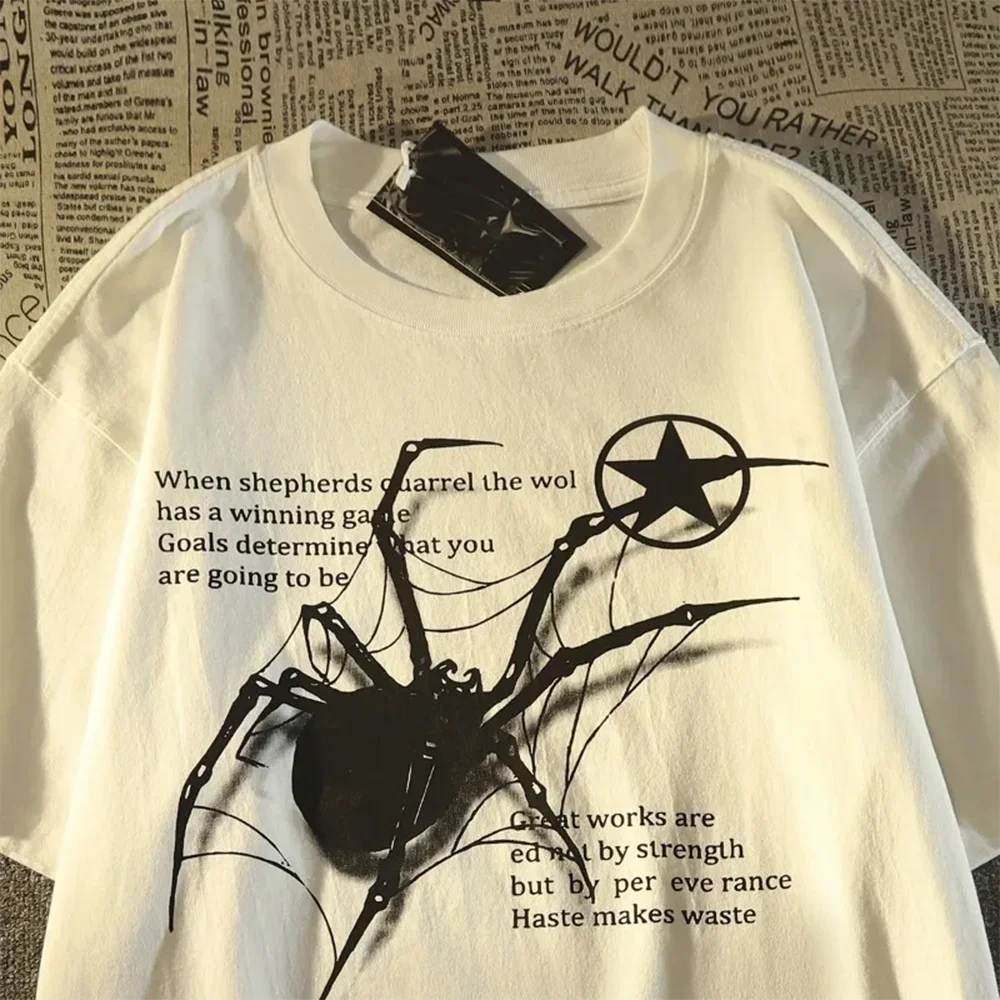 Y2K Korean Streetwear Spider Graphic Acubi Harajuku Egirl Grunge Aesthetic Round Neck Trendy Short sleeved Top Women's Clothing