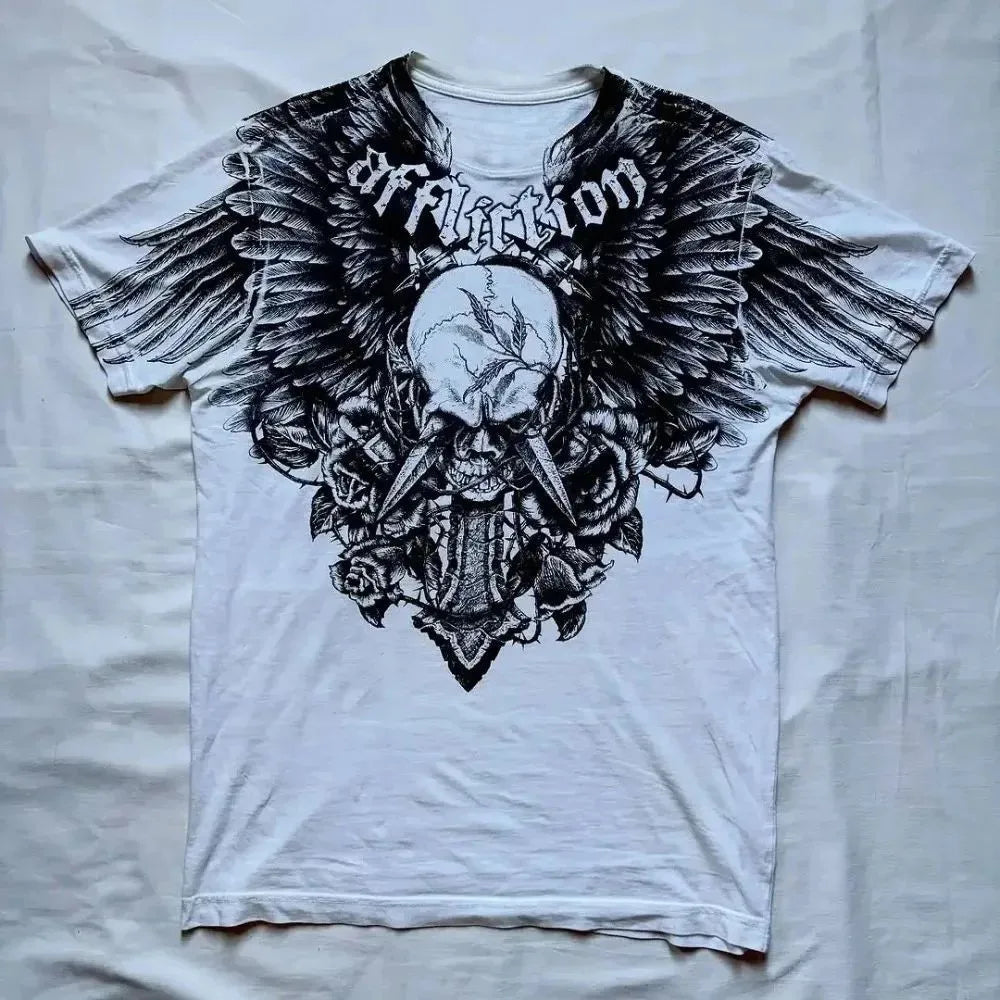 European and American men's summer skull print comfortable and breathable round neck T-shirt outdoor street fashion top