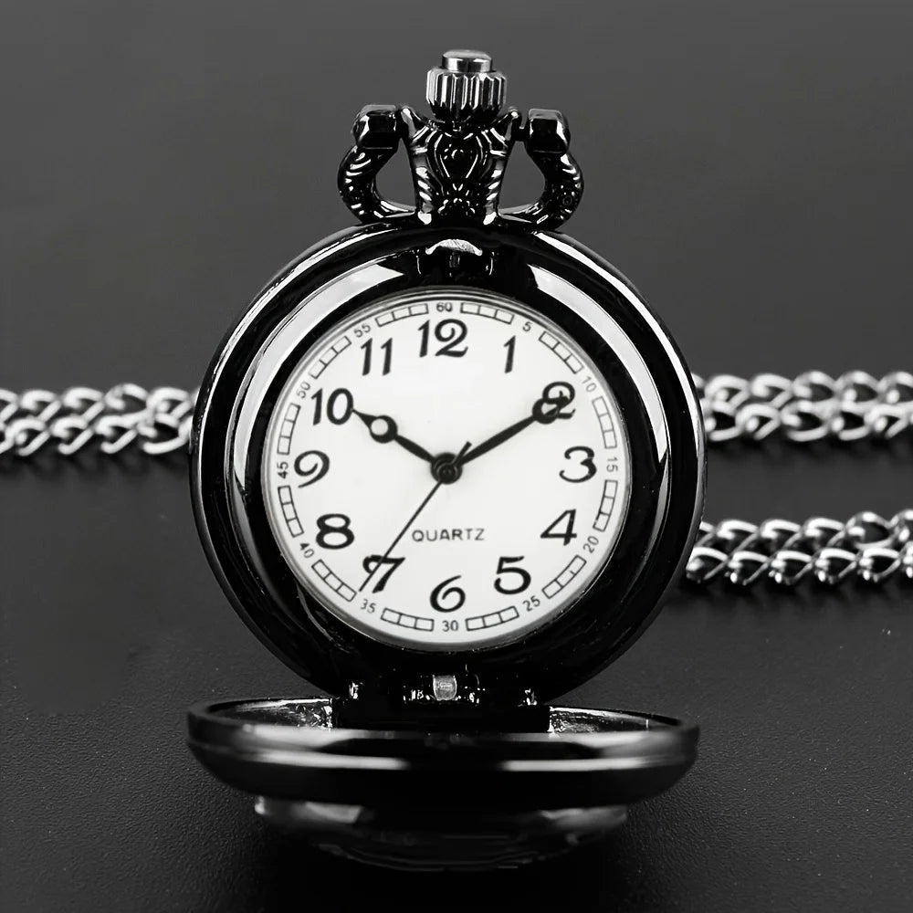 Gothic Design Black Raven Pocket Watch With Necklace Alloy Case & Band,Quartz Movement, Non-Waterproof Watch for Men Women Kids