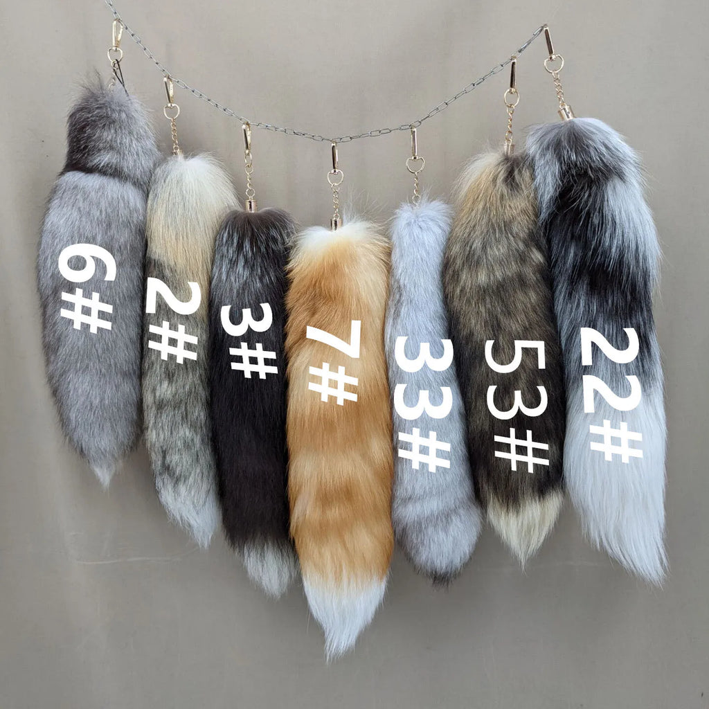 natural fox fur tail keychain furry 2024 chic y2k  beautiful accessory length 40 cm Car Keychains For Women