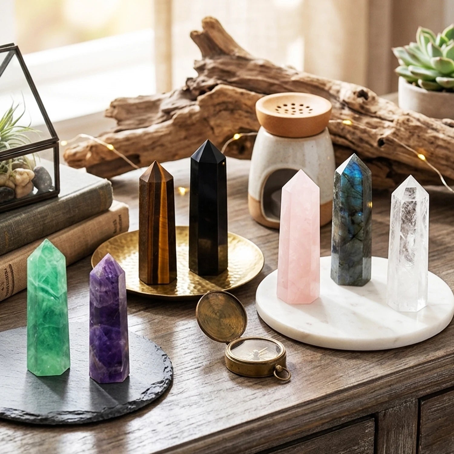 Natural Stone and Crystals Point Wand Witchcraft Rose Quartz Amethyst Home Decor Mineral Reiki Healing Stones Crafts Room Decor