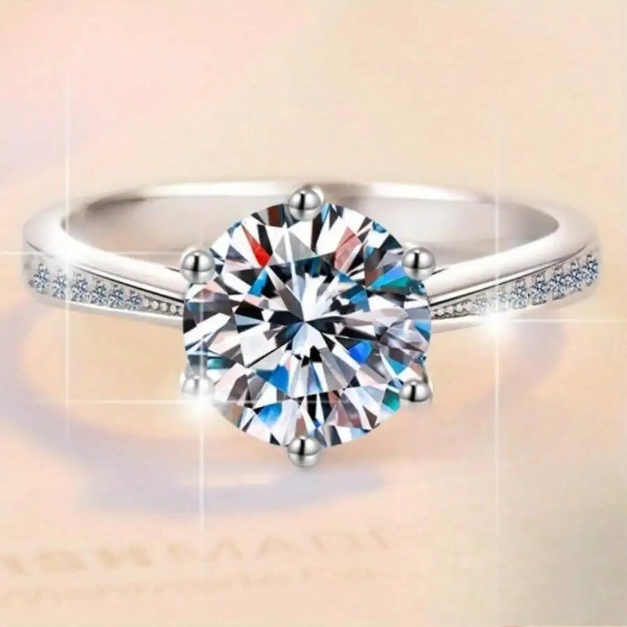 Luxury 925 Sterling Silver Classic Ring for Women Six claw jewelry simple 70ct diamond ring imitation diamond women's ring