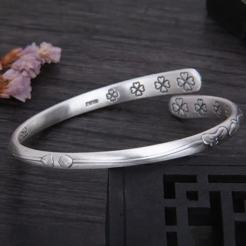 XIYANIKE Vintage Thai Silver Lotus Flower Cuff Bracelet For Women Girl Ethnic Fashion New Jewelry Party Lady Gift pulseras mujer